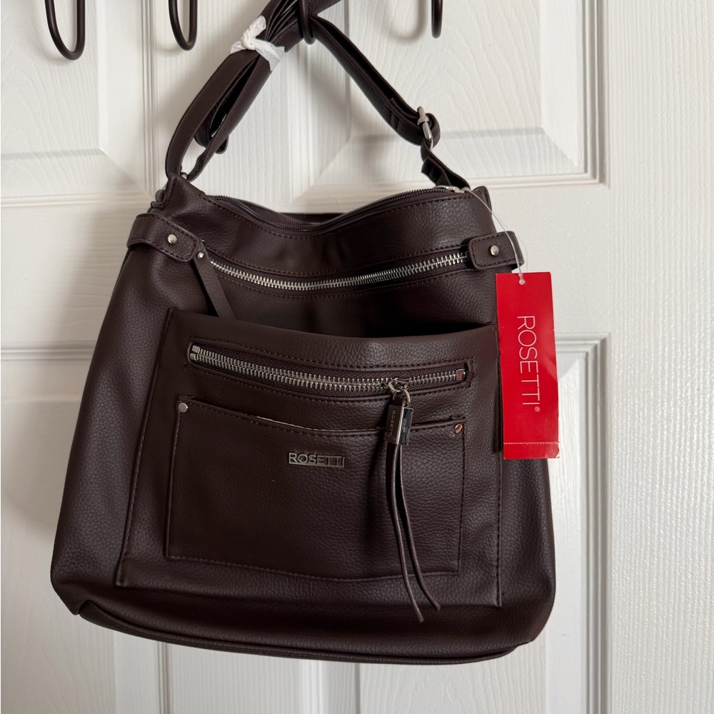 Rosetti Dark Brown Shoulder Bag with Zipper Accents